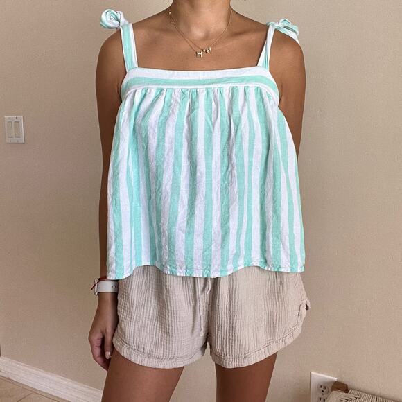 Stoney Clover Linen Blend Mint Striped Tank Top with Tie Straps. Size XL. - Picture 6 of 7